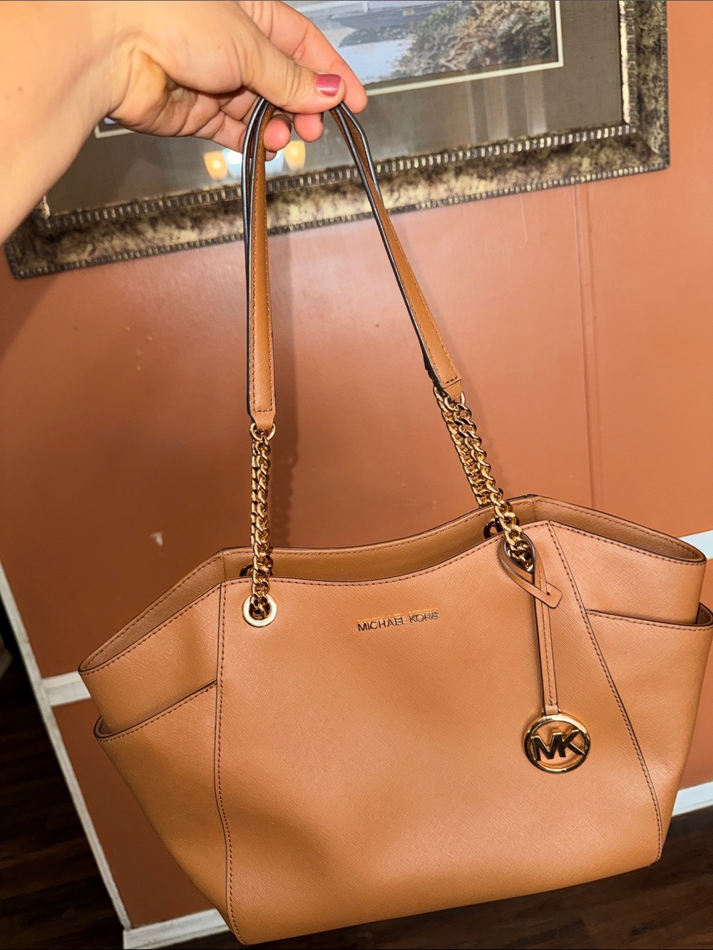 Michael Kors Cognac Saffiano Leather Tote with Gold Hardware